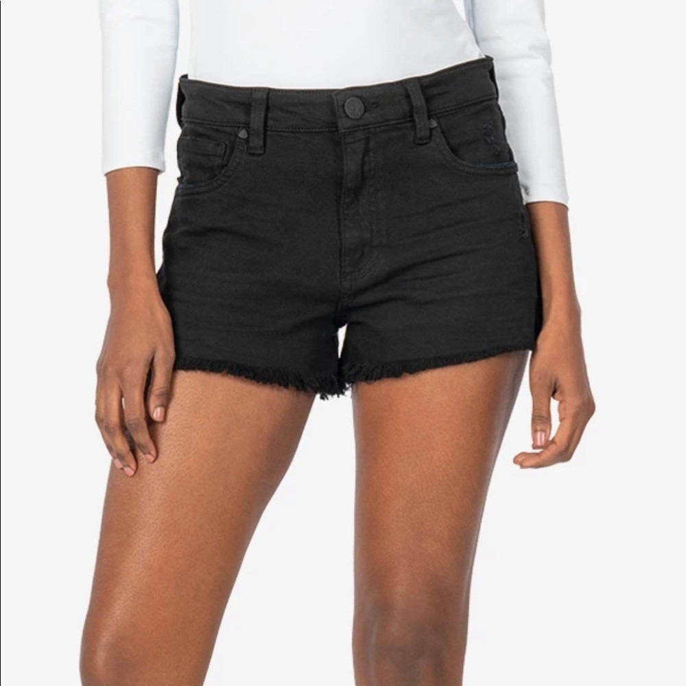 Kut From The Kloth Jane High Rise Shorts Black Denim Cutoffs Size 10 Frayed